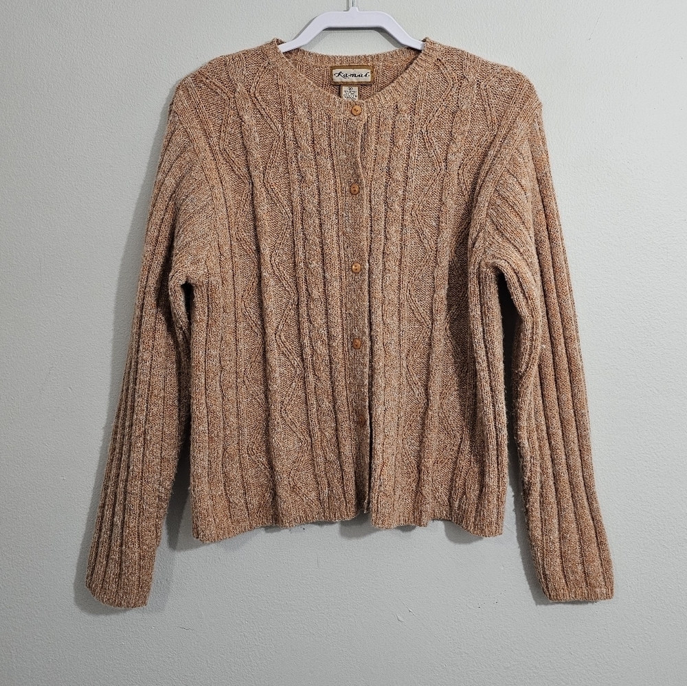 Vintage Kamal Wool Blend Orange/Gray Knit Cardigan
